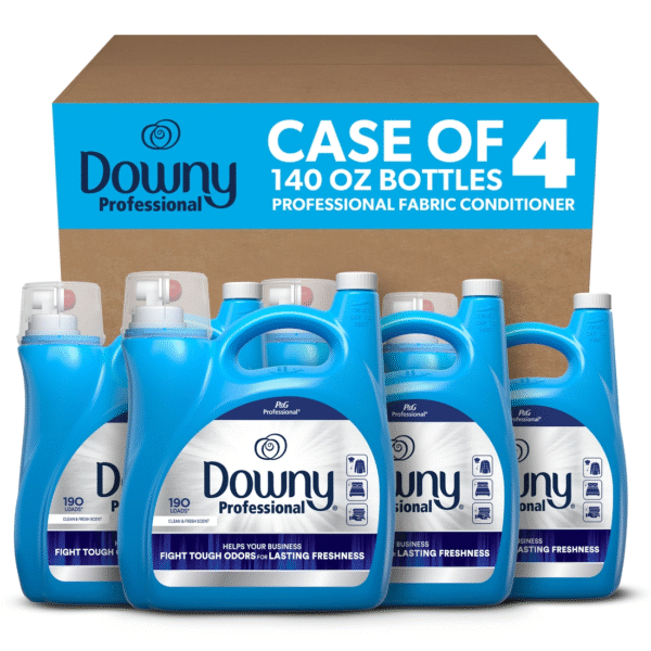 Downy Commercial Liquid Fabric Softener, Clean and Fresh Scent, 140 oz Pour Bottle, 4/Carton (14121)