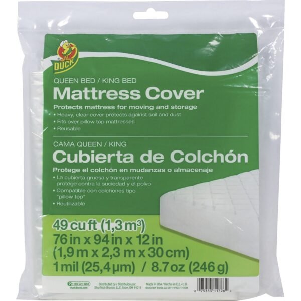 Duck Brand Queen/King Mattress Cover 94" Length x 76" Width - Plastic - Clear - 1 Each (1140236)