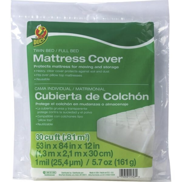 Duck Brand Twin / Full Bed Mattress Cover 84" Length x 53" Width - Plastic - Clear - 1 Each (1140235)
