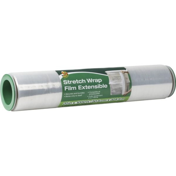 Duck Extensible Stretch Wrap Film 20" Width x 1000 ft Length - Non-adhesive, Durable, Handle, Self-stick - Plastic Film - Clear - 1 Each (285850)