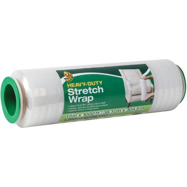 Duck Heavy-duty Stretch Wrap 15" Width x 1000 ft Length - Heavy Duty, Handle, Self-stick, Residue-free, Non-adhesive - Plastic - Clear - 1 Each (285709)