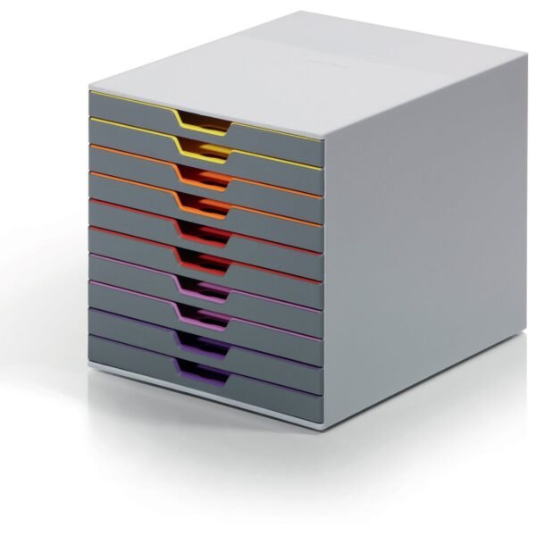 DURABLE® VARICOLOR® Desktop 10 Drawer Organizer 10 Drawer(s) - 11" Height x 11.50" Width x 14" Depth - Labeling Area, Stackable, Non-skid Feet - Gray - Plastic - 1 Each (761027)
