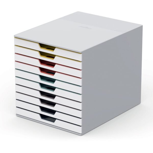 DURABLE VARICOLOR MIX 10 Drawer Desktop Storage Box, White/Multicolor 10 Drawer(s) - 11" Height x 11.50" Width x 14" Depth - Desktop - White - Plastic - 1 Each (763027)