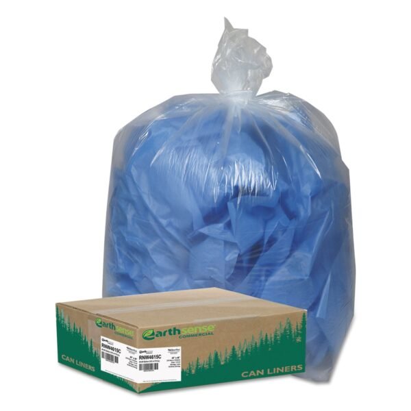 Earthsense Linear Low Density Clear Recycled Can Liners, 45 gal, 1.5 mil, 40" x 46", Clear, 10 Bags/Roll, 10 Rolls/Carton (RNW4615C)