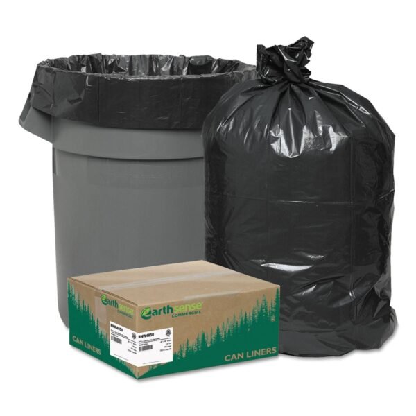 Earthsense Linear Low Density Recycled Can Liners, 45 gal, 1.25 mil, 40" x 46", Black, 10 Bags/Roll, 10 Rolls/Carton (RNW4850)