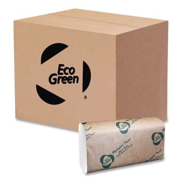 Eco Green Multi-Fold Recycled Paper Towels, 1-Ply, 9.25 x 9.5, Natural White, 250/Pack, 16 Packs/Carton (EN416)