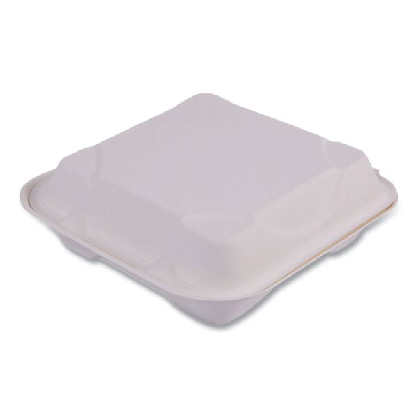 Eco-Products Bagasse Hinged Clamshell Containers, 9 x 9 x 3, White, Sugarcane, 50/Pack, 4 Packs/Carton (EPHC91)