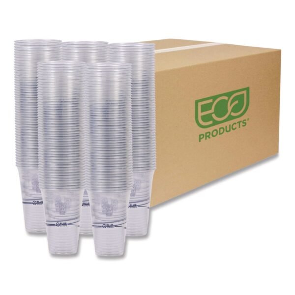 Eco-Products BlueStripe Recycled Content Clear Plastic Cold Drink Cups, 24 oz, 600/Carton (EPCR24)