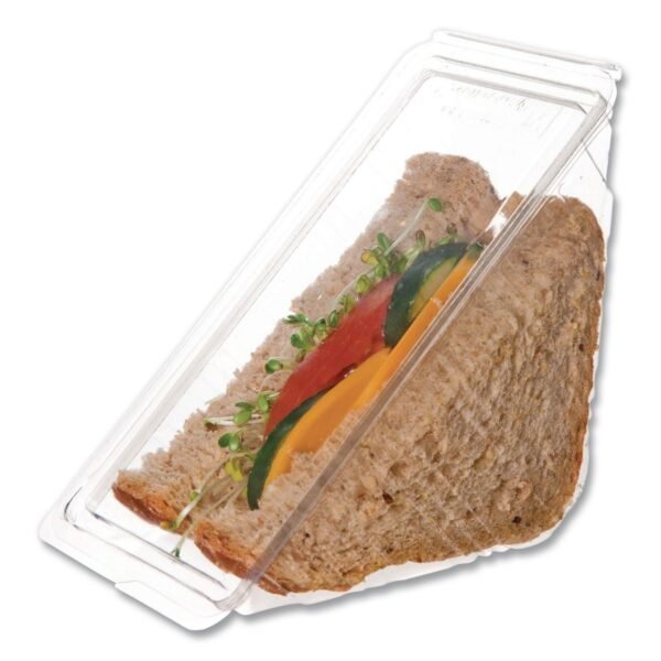 Eco-Products Compostable Takeout Wedge Sandwich Containers, 4.25 x 4.25 x 6.5 x 3, Clear, Plastic, 500/Carton (EPSWH3)