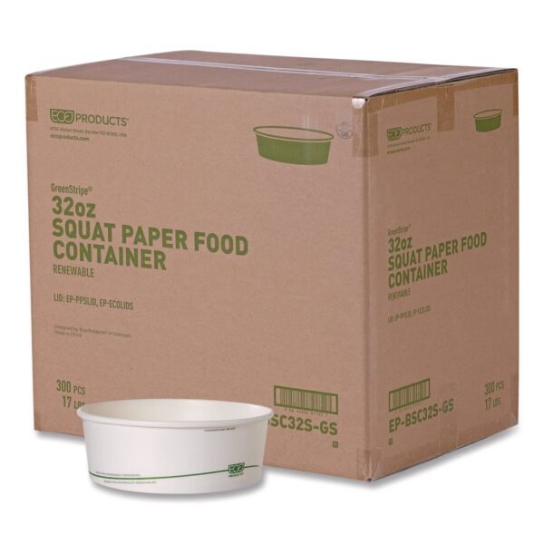 Eco-Products GreenStripe Paper Food Containers, 32 oz, 7.28" dia x 2.48", White, 300/Carton (EPBSC32SGS)