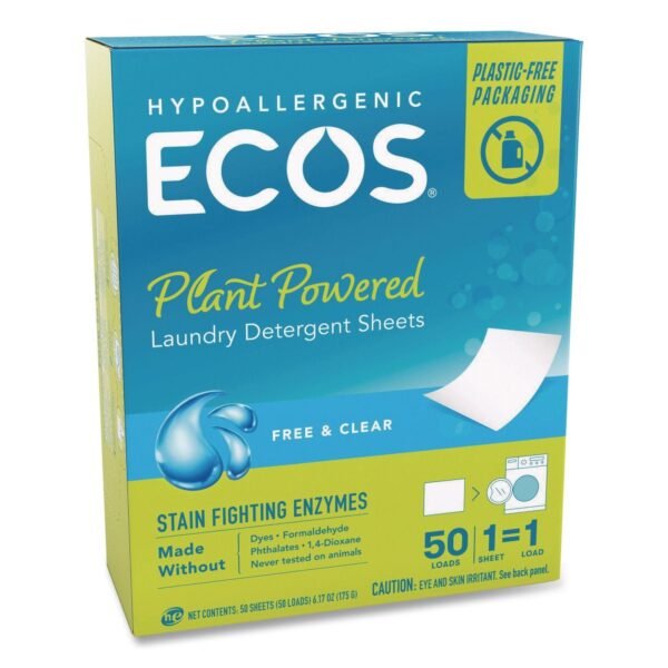 ECOS PRO Liquidless Laundry Detergent Sheets, Free and Clear, 50 Sheets/Box (953710EA)