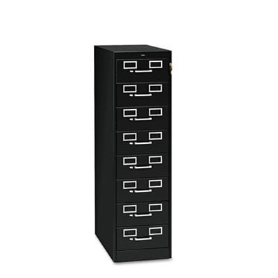 Eight-Drawer Multimedia/Card File Cabinet, Black, 15" x 28.5" x 52"