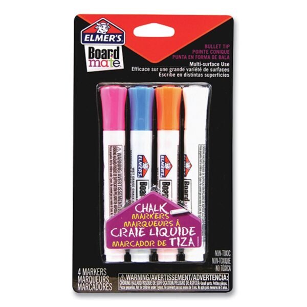 Elmer's Boardmate Wet Erase Chalk Markers, Broad Bullet Tip, Assorted Colors, 4/Pack (E152MELM)