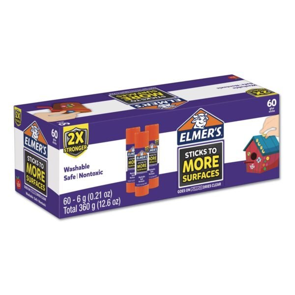 Elmer's Extra-Strength School Glue Sticks, 0.21 oz, Dries Clear, 60/Pack (2027017)