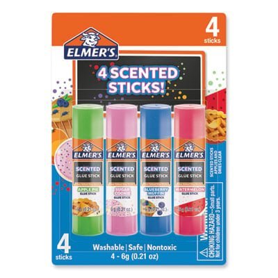Elmer's Scented Glue Sticks, 0.21 oz, Dries in Assorted Colors, 4 Scents (2142958)