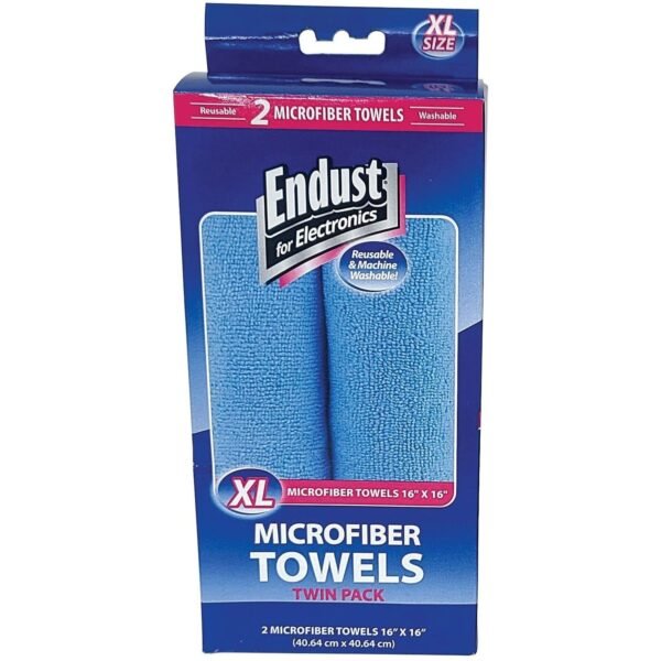 Endust XL MicroFiber Towels Twin Pack For Display Screen, PDA, Digital Camera, Desktop Computer, Gaming Console - Washable, Lint-free - MicroFiber - Blue - 2 / Pack (11421)