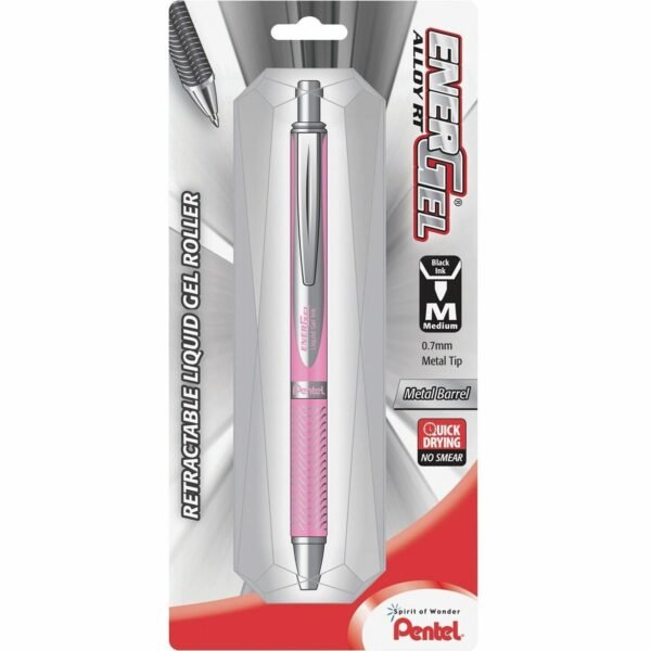 EnerGel EnerGel Alloy Retractable Gel Pens 0.7 mm Medium Pen Point - Refillable - Retractable - Black Ink - Gel-based - Metallic Pink Aluminum Alloy Barrel - Stainless Steel Tip...