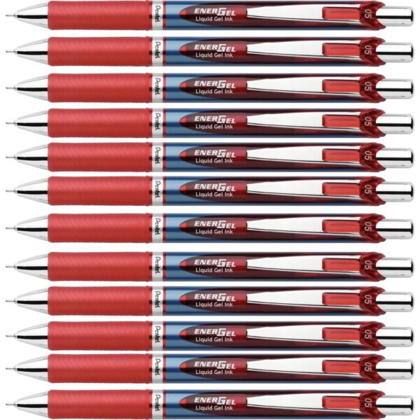 EnerGel EnerGel RTX Liquid Gel Pens 0.5 mm Fine Needle Pen Point - Refillable - Retractable - Red Ink - Gel-based - Blue Barrel - Stainless Steel Tip - 12 / Box (BLN75BBX)