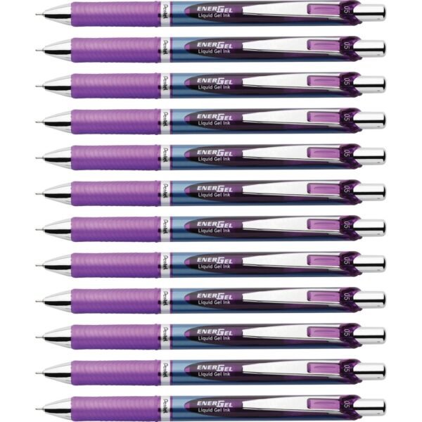 EnerGel EnerGel RTX Liquid Gel Pens 0.5 mm Fine Needle Pen Point - Refillable - Retractable - Violet Ink - Gel-based - Blue Stainless Steel Barrel - Metal Tip - 1 Dozen (BLN75VDZ)