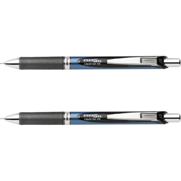 EnerGel EnerGel RTX Liquid Gel Pens 0.7 mm Medium Needle Pen Point - Refillable - Retractable - Black Ink - Gel-based - Blue Barrel - Stainless Steel Tip - 2 / Pack (BLN77BP2A)