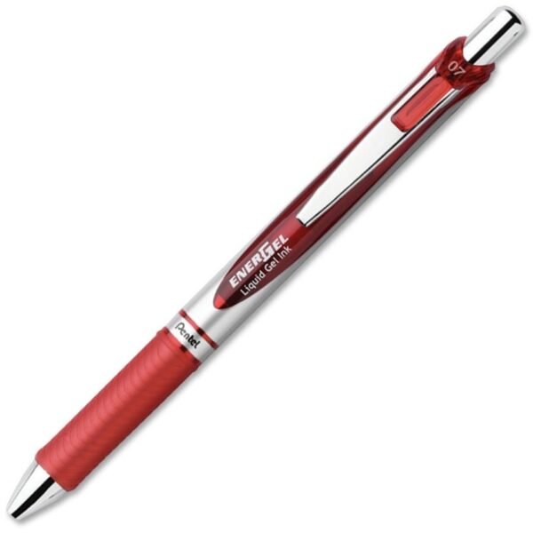 EnerGel EnerGel RTX Liquid Gel Pens 0.7 mm Medium Pen Point - Refillable - Retractable - Red Ink - Gel-based - Silver Barrel - Metal Tip - 1 Dozen (BL77BDZ)