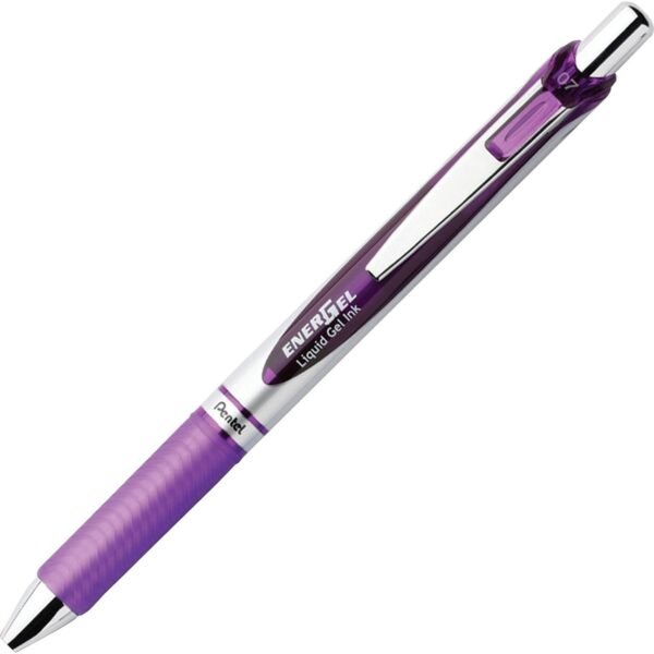 EnerGel EnerGel RTX Liquid Gel Pens 0.7 mm Medium Pen Point - Refillable - Retractable - Violet Ink - Gel-based - Silver Barrel - Metal Tip - 1 Dozen (BL77VDZ)