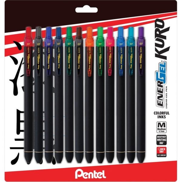 EnerGel Kuro Liquid Gel Retractable Pens 0.7 mm Pen Point - Retractable - Assorted Ink - Liquid Gel Ink - Rubberized Barrel - 12 / Pack (BL437R1BP12M)