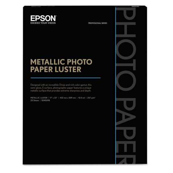 Epson Professional Media Metallic Gloss Photo Paper, 10.5 mil, 17 x 22, White, 25/Pack (S045591)