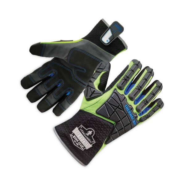 ergodyne ProFlex 925WP Performance Dorsal Impact-Reducing Thermal Waterproof Gloves, Black/Lime, Large, Pair (18104)