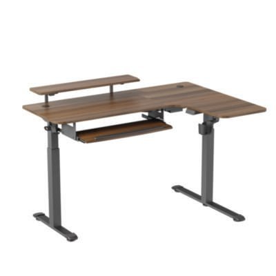 Eureka L-Shaped Standing Desk with Keyboard Tray, Right Desk, 61.25" x 43.25" x 34.38" to 52.88", Rustic Brown/Black (L61LRB)