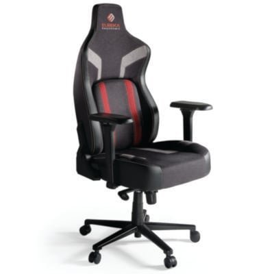 Eureka Python II Ergonomic Chair, Supports up to 300 lb, 18.88" to 22.83" Seat Height, Black Fabric Seat, Black/Red Fabric Back (GC08R)