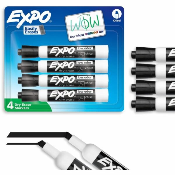 Expo Dry Erase Chisel Tip Markers Chisel Marker Point - Erasable - Black Ink - Dry - 4 / Pack (80661A)