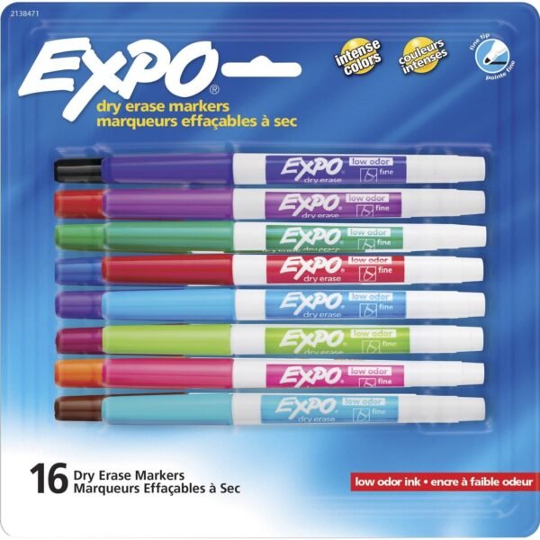 Expo Low-Odor Dry Erase Fine Tip Markers Fine Marker Point - Assorted Ink - Alcohol Based - 16 / Pack (2138471)