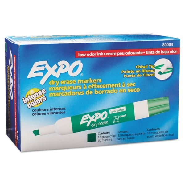 EXPO Low-Odor Dry-Erase Marker, Broad Chisel Tip, Green, Dozen (80004)