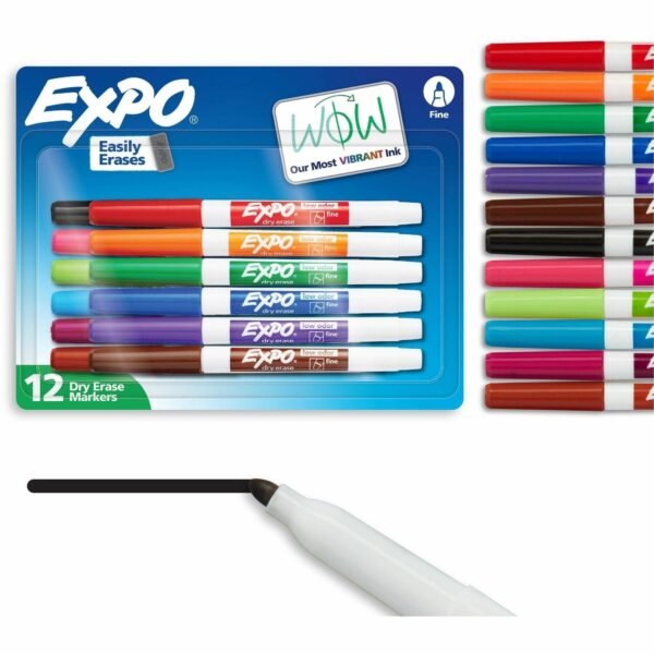 Expo Low-Odor Dry Erase Markers Fine Marker Point - Erasable - Assorted Ink - Dry - 12 / Set (86603B)