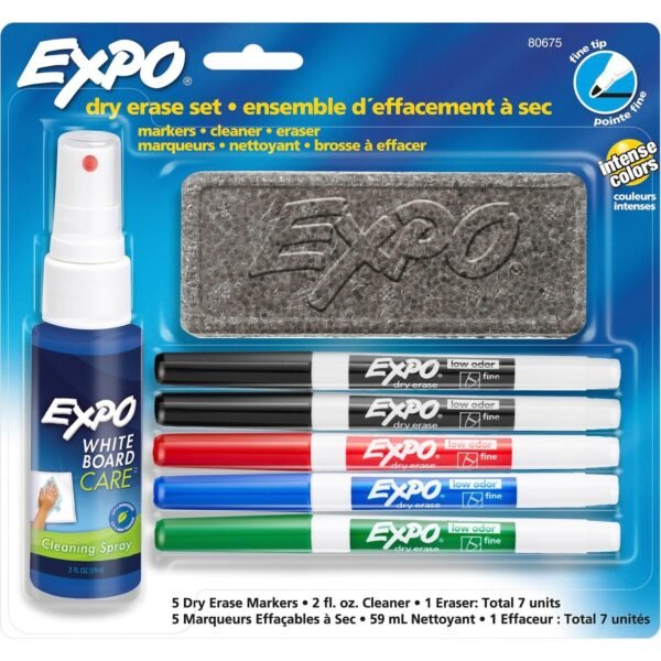 Expo Low-Odor Starter Marker Set Fine Marker Point - Red, Blue, Green, Black Ink - 5 / Set (80675)