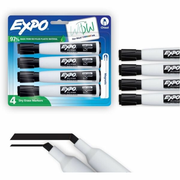 Expo Magnetic Dry-erase Marker Chisel Marker Point - Erasable - Black Ink/ - 4 / Pack (1944729A)
