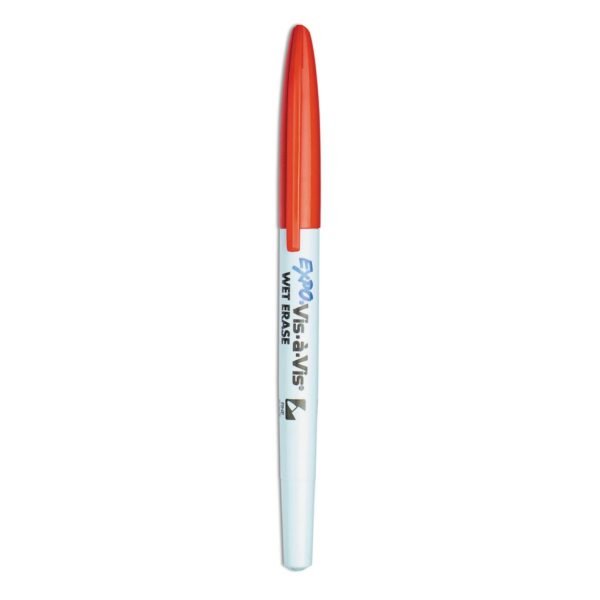 EXPO Vis-a-Vis Wet Erase Marker, Fine Bullet Tip, Red, Dozen (16002)