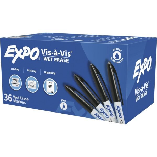 Expo Vis-A-Vis Wet-Erase Markers Fine Marker Point - Black Ink - 36 / Box (2134342)