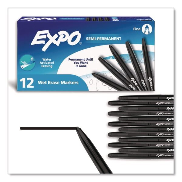 EXPO Wet Erase Marker, Fine Bullet Tip, Black, 12/Pack (2211316)