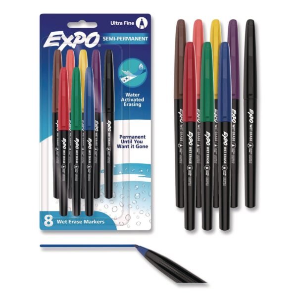 EXPO Wet Erase Marker, Ultra Fine Bullet Tip, Assorted Colors, 8/Pack (2134345B)
