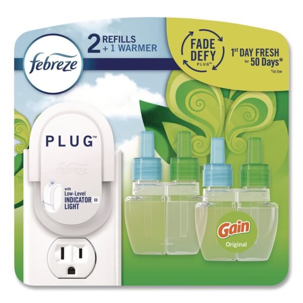 Febreze PLUG Air Freshener Warmer Starter Kit, Clear/White, with (2) Gain Original Refills (4166)