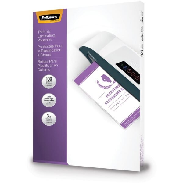 Fellowes Legal-Size Glossy Thermal Laminating Pouches Sheet Size Supported: Legal - Laminating Pouch/Sheet Size: 9" Width x 3 mil Thickness - Type G - Glossy - for Document -...