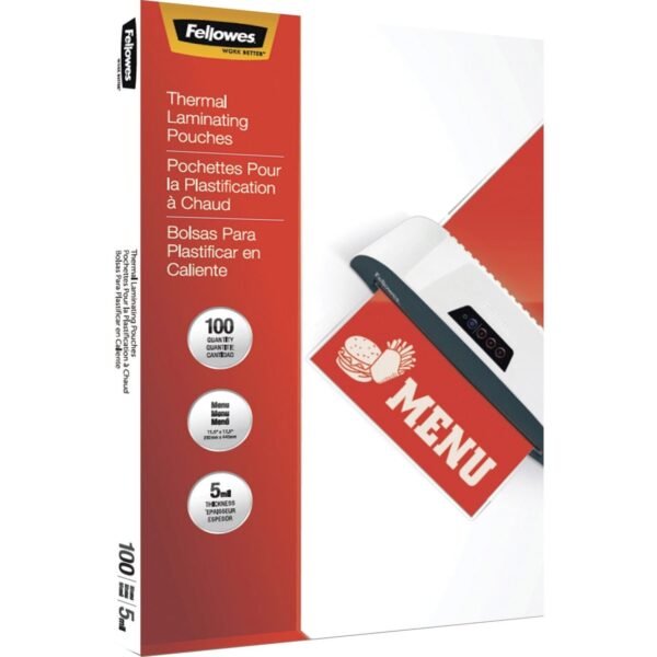 Fellowes Menu Size Thermal Laminating Pouches Sheet Size Supported: Menu 11.50" Width x 17.50" Length - Laminating Pouch/Sheet Size: 11.50" Width x 5 mil Thickness - Glossy -...