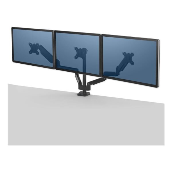 Fellowes Platinum Series Triple Monitor Arm for 27" Monitors, 360 deg Rotation, +85/-20 deg Tilt, 360 deg Pan, Black, Supports 20 lb (8042601)