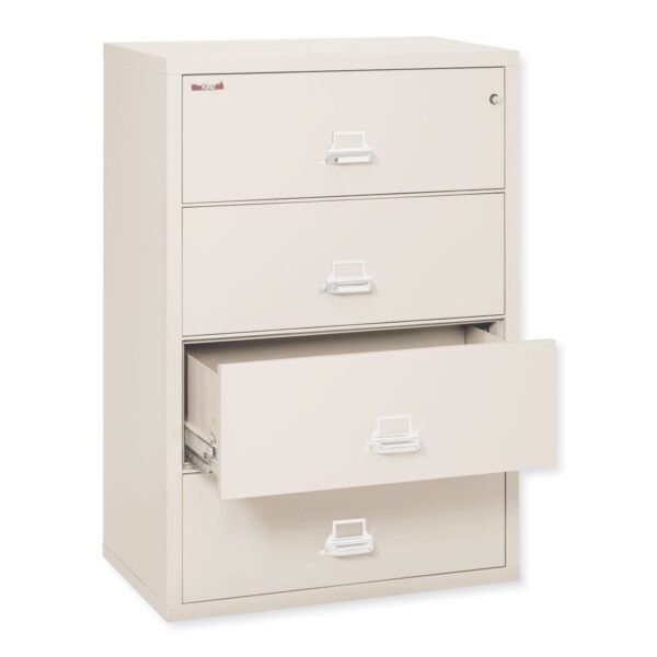 FireKing Insulated Lateral File, 4 Legal/Letter-Size File Drawers, Parchment, 31.13" x 22.13" x 52.75", 260 lb Overall Capacity (43122CPA)