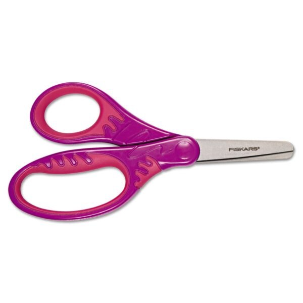 Fiskars Kids Softgrip Scissors, Right Handed, Rounded Tip, 5" Long, 1.75" Cut Length, Straight Handle, Randomly Assorted Handle Color (1942201001)