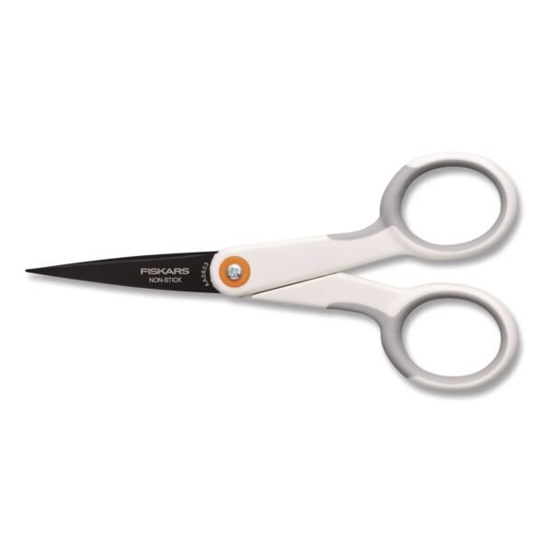 Fiskars SoftGrip Nonstick Scissors, 5" Long, Straight White/Gray Handle (1069763)