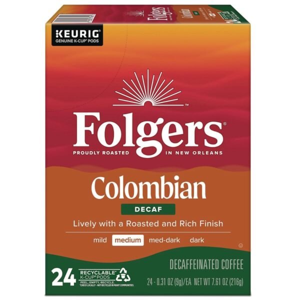 Folgers 100% Colombian Decaf Coffee K-Cups, 24/Box (0570)