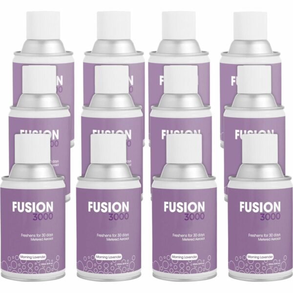 Fresh Products Fusion 3000 Metered Aerosols 6000 ft³ - Morning Lavender - 30 Day - Odor Neutralizer, VOC Compliant - 12 / Carton (MAIRLV)